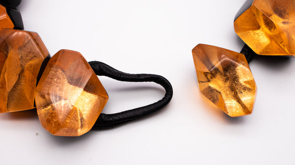 GERDA LYNGGAARD MONIES 1998 FRANCE VINTAGE COPPER & BLACK LUCITE NECKLACE