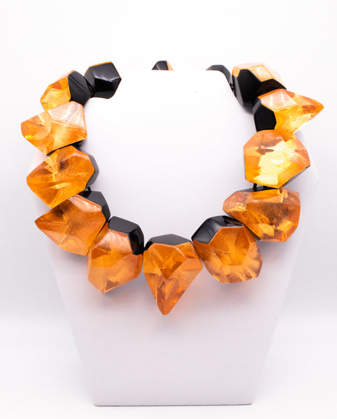 GERDA LYNGGAARD MONIES 1998 FRANCE VINTAGE COPPER & BLACK LUCITE NECKLACE