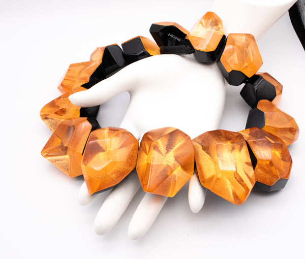 GERDA LYNGGAARD MONIES 1998 FRANCE VINTAGE COPPER & BLACK LUCITE NECKLACE