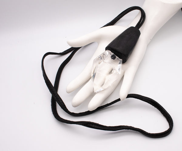 GERDA LYNGGAARD MONIES 1998 FRANCE VINTAGE CARVED LUCITE & EBONY WOOD NECKLACE