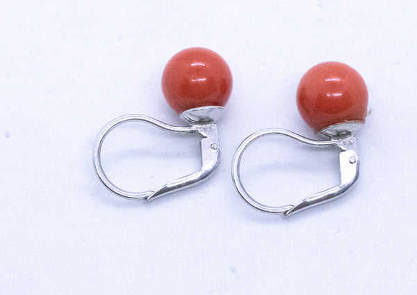 RED CORAL EARRINGS STUD WITH 18 KT FRENCH HOOK