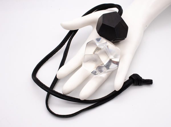 GERDA LYNGGAARD MONIES 1998 FRANCE VINTAGE LUCITE ROCK ROSE WOOD NECKLACE