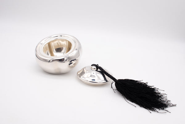 -Tiffany & Co. 1980 by Elsa Peretti Pumpkin Trinket Lidded Box In .925 Sterling Silver