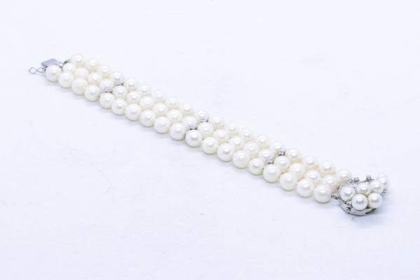 MID CENTURY DIAMONDS AND PEARLS 14 KT BRACELET