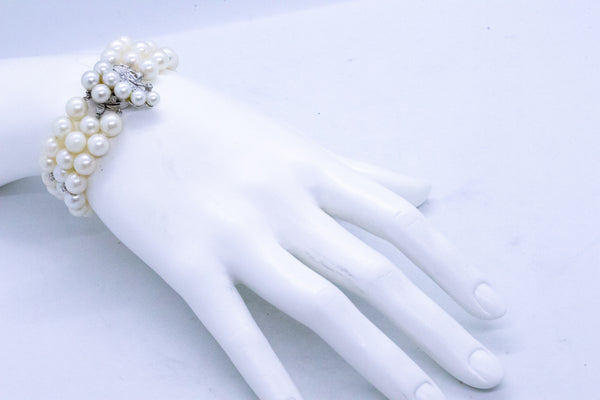 MID CENTURY DIAMONDS AND PEARLS 14 KT BRACELET