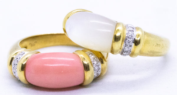 NICE 18 KT TWIN DIAMONDS RINGS WITH CORAL & WHITE NACRE