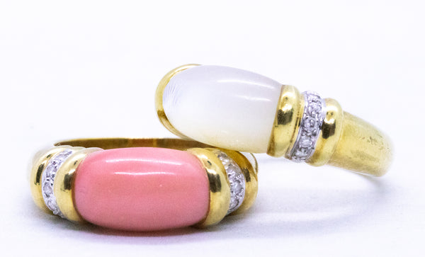 NICE 18 KT TWIN DIAMONDS RINGS WITH CORAL & WHITE NACRE