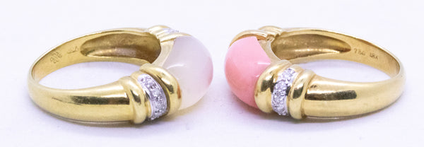 NICE 18 KT TWIN DIAMONDS RINGS WITH CORAL & WHITE NACRE