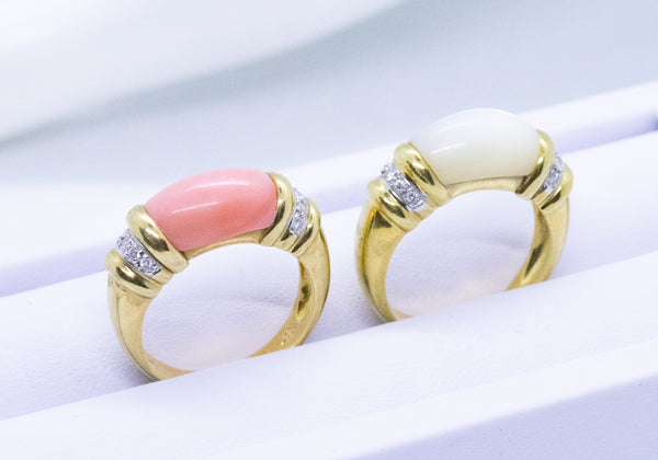 NICE 18 KT TWIN DIAMONDS RINGS WITH CORAL & WHITE NACRE