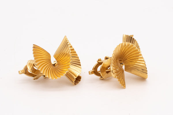 Tiffany Co 1950 By George Schuler Retro Swirl Fan Earrings In 18Kt Yellow Gold