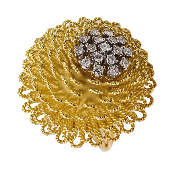 Italian Retro 1960 Modern Cocktail Ring In 18Kt Gold And Platinum With 1.02 Ctw Diamonds