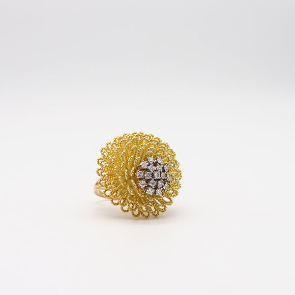 Italian Retro 1960 Modern Cocktail Ring In 18Kt Gold And Platinum With 1.02 Ctw Diamonds