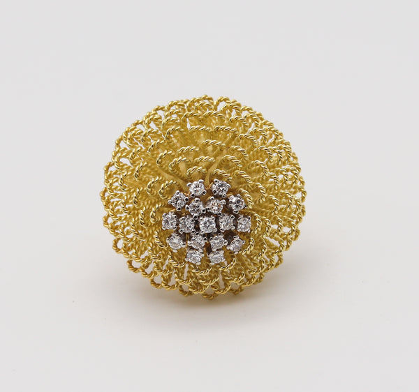 Italian Retro 1960 Modern Cocktail Ring In 18Kt Gold And Platinum With 1.02 Ctw Diamonds