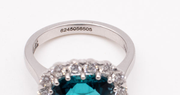 *Gia Certified Orloff Ehrenskjold ring in 18 kt gold with 6.80 Ctw in blue Paraiba tourmaline & diamonds.