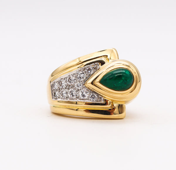 David Webb Cocktail Ring In 18kt Gold & Platinum With 2.65 Cts In Emerald And Diamonds