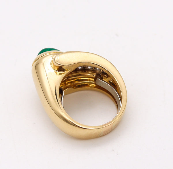 David Webb Cocktail Ring In 18kt Gold & Platinum With 2.65 Cts In Emerald And Diamonds