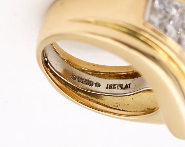 David Webb Cocktail Ring In 18kt Gold & Platinum With 2.65 Cts In Emerald And Diamonds