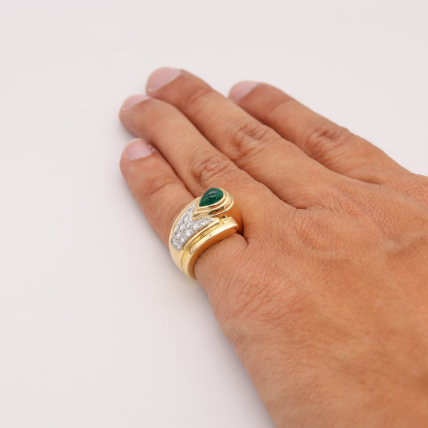 David Webb Cocktail Ring In 18kt Gold & Platinum With 2.65 Cts In Emerald And Diamonds