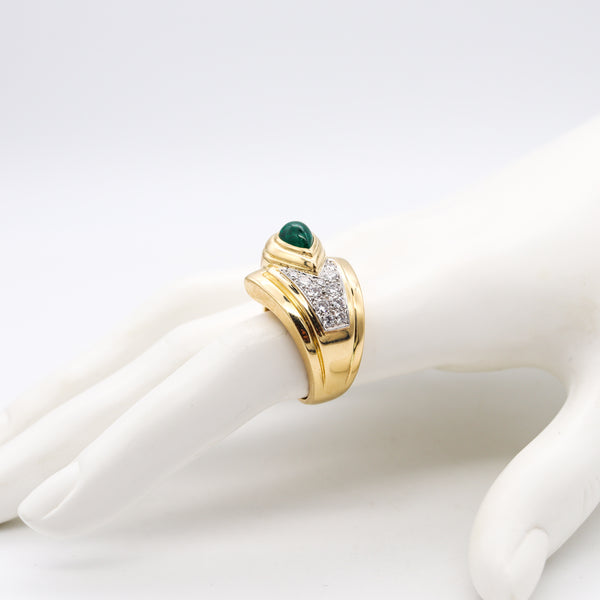 David Webb Cocktail Ring In 18kt Gold & Platinum With 2.65 Cts In Emerald And Diamonds