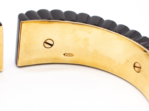 EUROPEAN MODERNIST 18 KT BRACELET WITH CARVED ONYX AND 2.10 Cts OF DIAMONDS