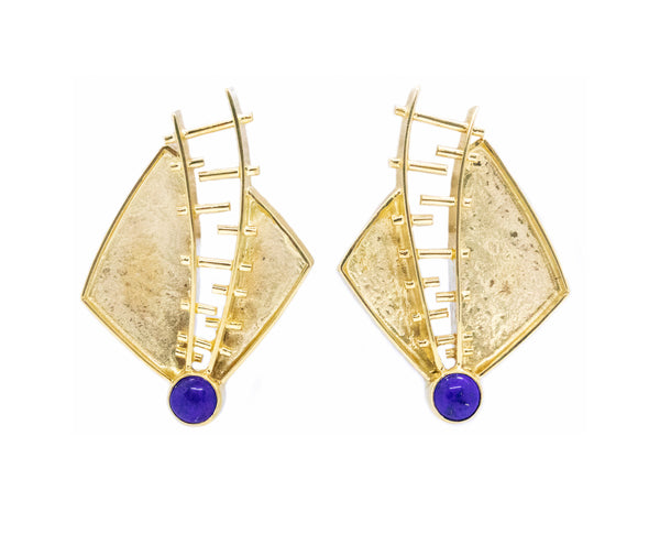 MEMPHIS STUDIO JEWELRY 18 KT GOLD WITH LAPIS LAZULI RETRO EARRINGS