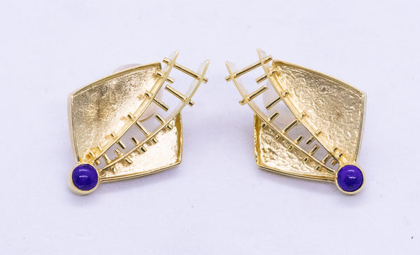 MEMPHIS STUDIO JEWELRY 18 KT GOLD WITH LAPIS LAZULI RETRO EARRINGS