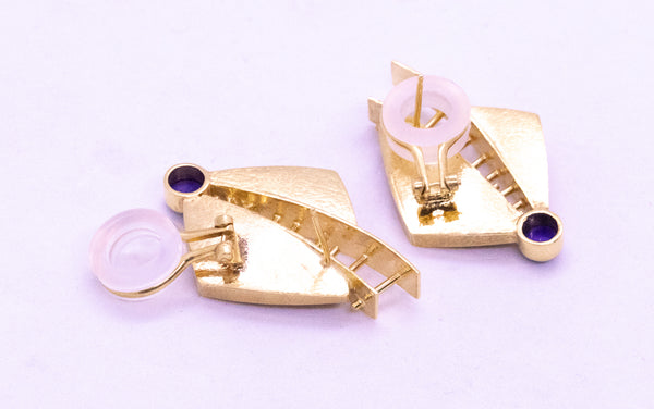 MEMPHIS STUDIO JEWELRY 18 KT GOLD WITH LAPIS LAZULI RETRO EARRINGS