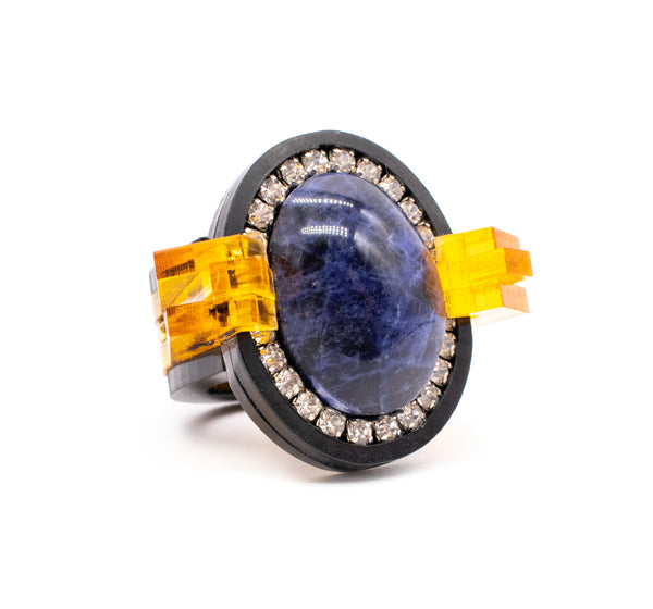 ARAMEZ, GISSA BICALHO MODERN ART DECO REVIVAL LUCITE RING WITH LAPIS LAZULI