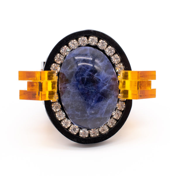ARAMEZ, GISSA BICALHO MODERN ART DECO REVIVAL LUCITE RING WITH LAPIS LAZULI
