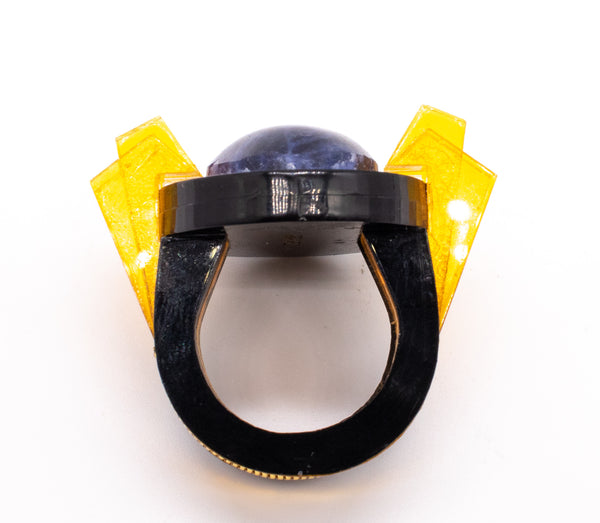 ARAMEZ, GISSA BICALHO MODERN ART DECO REVIVAL LUCITE RING WITH LAPIS LAZULI