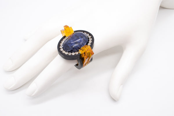 ARAMEZ, GISSA BICALHO MODERN ART DECO REVIVAL LUCITE RING WITH LAPIS LAZULI
