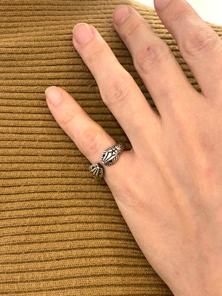 -French Etruscan Revival Snakes Cuff Ring In Solid .925 Sterling Silver