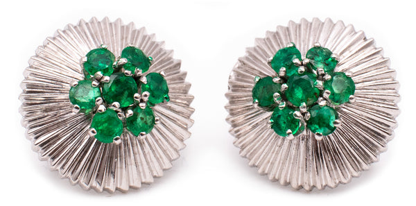 RAYMOND C. YARD 1950 PLATINUM EARRINGS WITH 1.7 Ctw IN COLOMBIAN EMERALDS