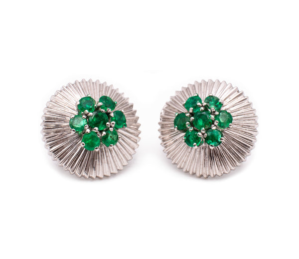 RAYMOND C. YARD 1950 PLATINUM EARRINGS WITH 1.7 Ctw IN COLOMBIAN EMERALDS