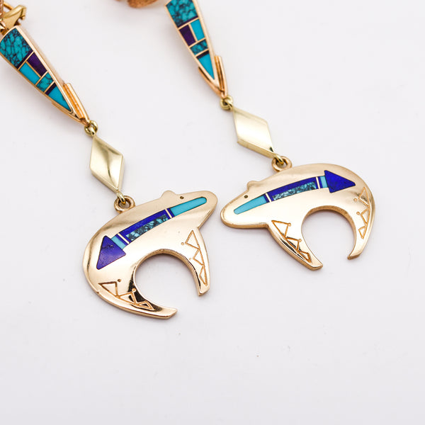 Knifewing Segura Apache Ray Tracey Dangle Drop Earrings In 14Kt Gold With Turquoises