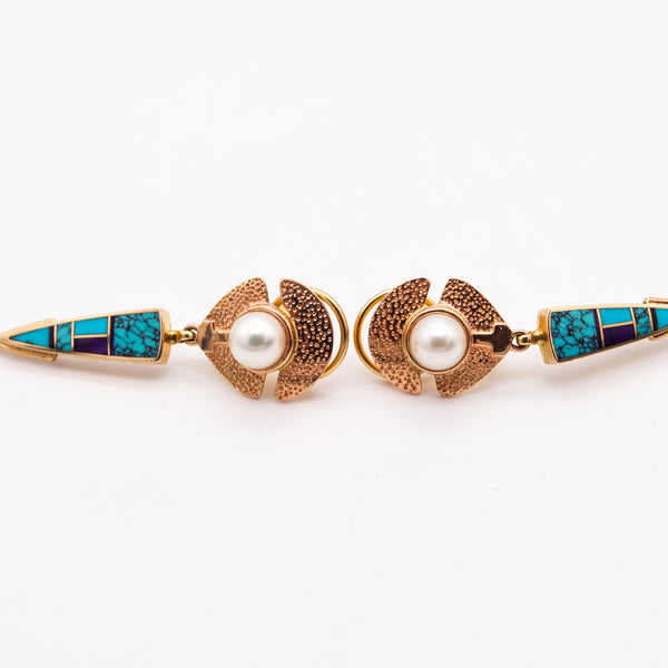 Knifewing Segura Apache Ray Tracey Dangle Drop Earrings In 14Kt Gold With Turquoises