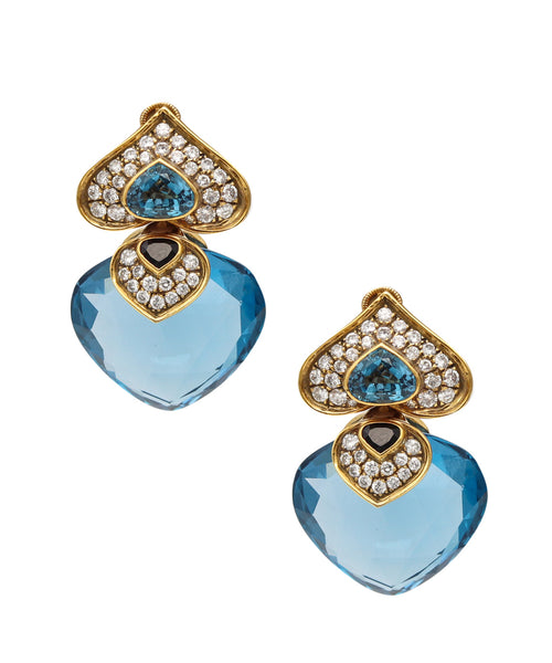 FRENCH MODERNIST Clips-On Earrings In 18Kt Gold And 88.12 Ctw In Diamonds & Gemstones