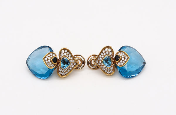 FRENCH MODERNIST Clips-On Earrings In 18Kt Gold And 88.12 Ctw In Diamonds & Gemstones
