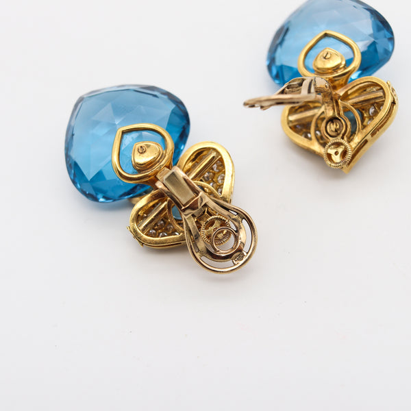 FRENCH MODERNIST Clips-On Earrings In 18Kt Gold And 88.12 Ctw In Diamonds & Gemstones