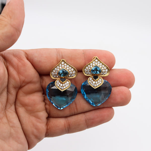 FRENCH MODERNIST Clips-On Earrings In 18Kt Gold And 88.12 Ctw In Diamonds & Gemstones