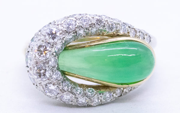 FRENCH 1950 GOLD & PLATNUM RING WITH 9.05 Cts CHRYSOPRASE AND DIAMONDS