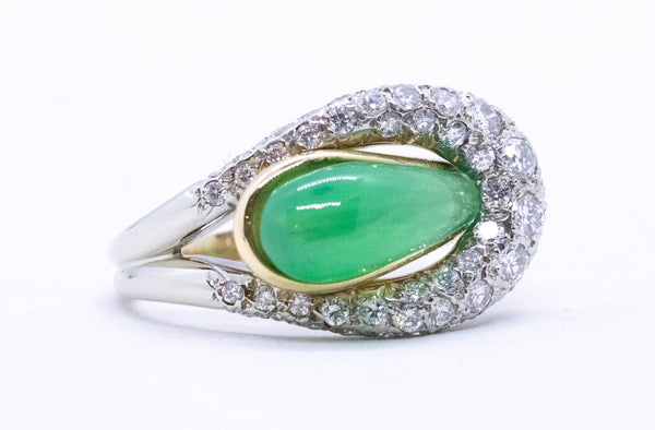 FRENCH 1950 GOLD & PLATNUM RING WITH 9.05 Cts CHRYSOPRASE AND DIAMONDS