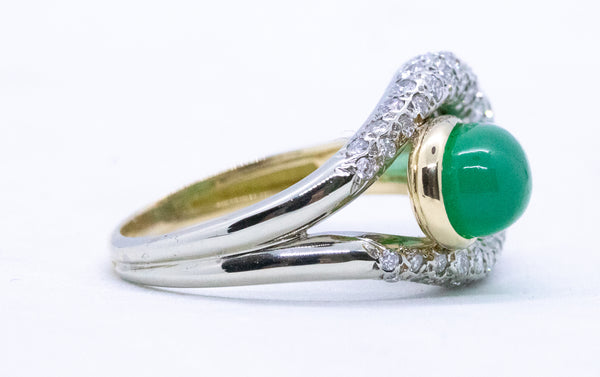 FRENCH 1950 GOLD & PLATNUM RING WITH 9.05 Cts CHRYSOPRASE AND DIAMONDS