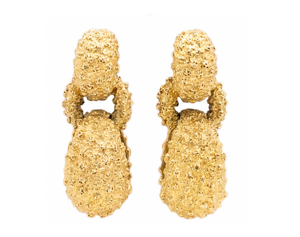 MASSIVE 18 KARATS DOOR KNOCKER TEXTURED 1960'S EARRINGS