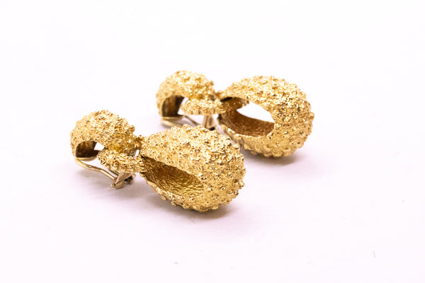 MASSIVE 18 KARATS DOOR KNOCKER TEXTURED 1960'S EARRINGS