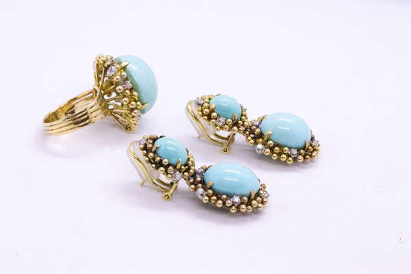 TURQUOISES & DIAMONDS SET IN 18 KT GOLD MID CENTURY