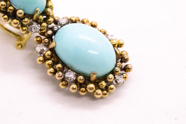 TURQUOISES & DIAMONDS SET IN 18 KT GOLD MID CENTURY