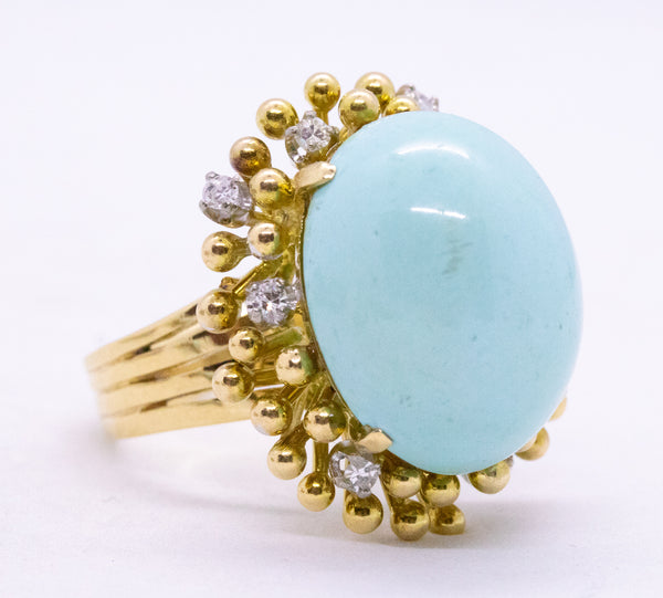 TURQUOISES & DIAMONDS SET IN 18 KT GOLD MID CENTURY