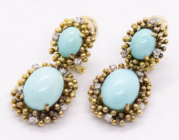 TURQUOISES & DIAMONDS SET IN 18 KT GOLD MID CENTURY