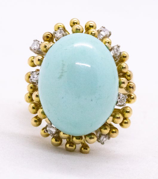 TURQUOISES & DIAMONDS SET IN 18 KT GOLD MID CENTURY